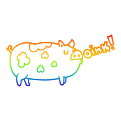 rainbow gradient line drawing cartoon oinking pig
