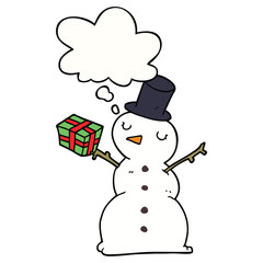 cartoon snowman and thought bubble