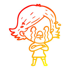 warm gradient line drawing cartoon woman crying
