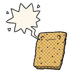 cartoon biscuit and speech bubble in comic book style