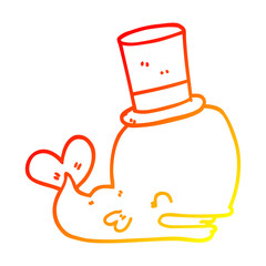 warm gradient line drawing cartoon whale wearing top hat