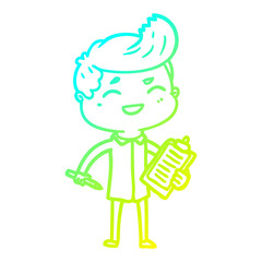 cold gradient line drawing cartoon laughing salesman