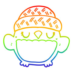 rainbow gradient line drawing cute cartoon owl in hat