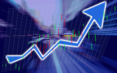 Finance Stock market with light trials background. Index graph chart