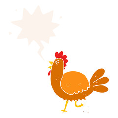 cartoon rooster and speech bubble in retro style