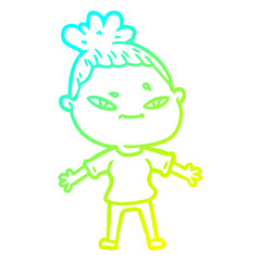 cold gradient line drawing cartoon woman