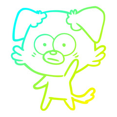 cold gradient line drawing nervous dog cartoon waving
