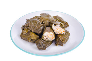 Dolma with meat and rice from grape leaves. 