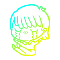 cold gradient line drawing cartoon woman crying