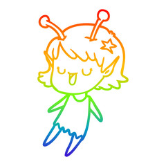 rainbow gradient line drawing happy alien girl cartoon
