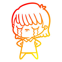 warm gradient line drawing cartoon woman crying