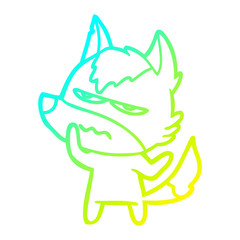 cold gradient line drawing cartoon annoyed wolf