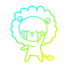 cold gradient line drawing crying cartoon lion