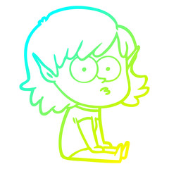 cold gradient line drawing cartoon elf girl staring