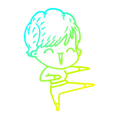 cold gradient line drawing cartoon laughing woman