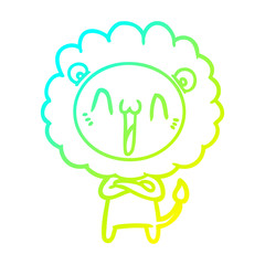 cold gradient line drawing happy cartoon lion