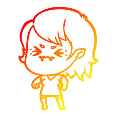 warm gradient line drawing annoyed cartoon vampire girl