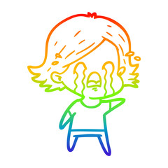 Fototapeta na wymiar rainbow gradient line drawing cartoon woman crying