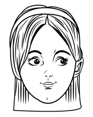 young girl face avatar cartoon in black and white pop art