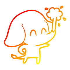 warm gradient line drawing cute cartoon elephant spouting water