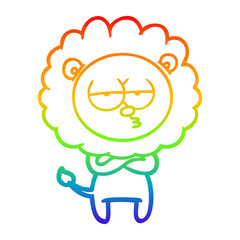 rainbow gradient line drawing cartoon tired lion