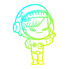 cold gradient line drawing cartoon astronaut woman