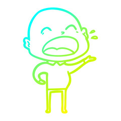 cold gradient line drawing cartoon shouting bald man
