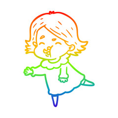 rainbow gradient line drawing cartoon girl pulling face