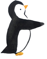 Funny cartoon penguin on a white background. watercolor hand drawing illustration for the design of posters, prints
