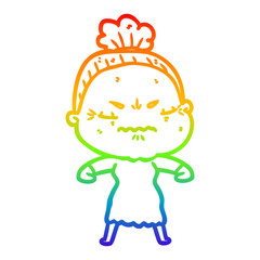 rainbow gradient line drawing cartoon annoyed old lady
