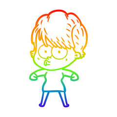 rainbow gradient line drawing cartoon woman