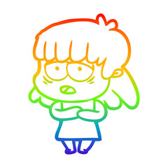 rainbow gradient line drawing cartoon tired woman