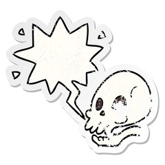 cartoon skull and speech bubble distressed sticker