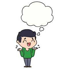 cartoon laughing confused man and thought bubble