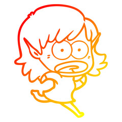 warm gradient line drawing cartoon shocked elf girl
