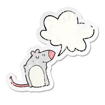 cartoon fat rat and speech bubble distressed sticker