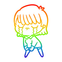 rainbow gradient line drawing cartoon woman crying