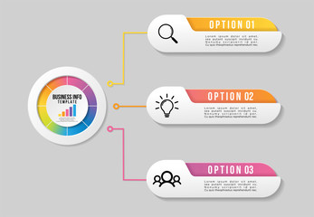 Vector Infographic Design Template with 3 Options Steps and Marketing Icons. Business Data Visualization can be used for info graph, presentations, process, diagrams, annual reports, workflow layout