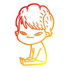 warm gradient line drawing cartoon happy woman