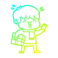 cold gradient line drawing cartoon laughing boy