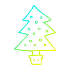 cold gradient line drawing cartoon christmas tree