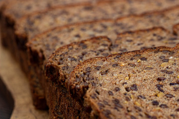 Slices of stacked bread close up