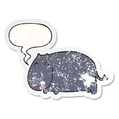 cartoon hippo and speech bubble distressed sticker