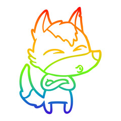 rainbow gradient line drawing cartoon wolf whistling