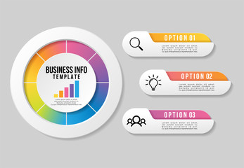 Vector Infographic Design Template with 3 Options Steps and Marketing Icons. Business Data Visualization can be used for info graph, presentations, process, diagrams, annual reports, workflow layout