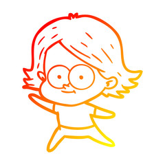warm gradient line drawing happy cartoon girl