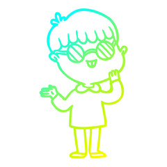 cold gradient line drawing cartoon boy wearing spectacles