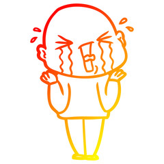 warm gradient line drawing cartoon crying bald man