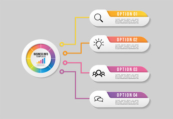 Vector Infographic Design Template with 4 Options Steps and Marketing Icons. Business Data Visualization can be used for info graph, presentations, process, diagrams, annual reports, workflow layout
