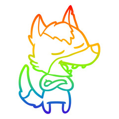 rainbow gradient line drawing cartoon wolf laughing